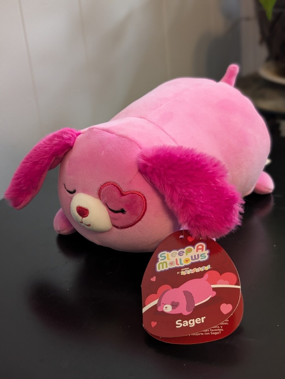 Squishmallows Pink Puppy Plush with Hot Pink Fuzzy Ears and Heart Eye Patch
